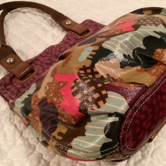 VINTAGE FOSSIL KEY-PER COLORFUL COATED CANVAS SHOULDER BAG - Picture 9 of 12